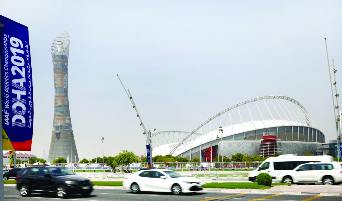 A general view shows the Khalifa International Stadium, the venue for the upcoming 2019 IAAF World Athletics Championships in Doha, yesterday.