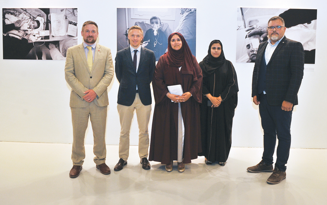 Sultana Afdhal (centre), CEO of WISH, with other officials, during the opening of “Artistic Dimensions to a Healthier World” Exhibition at Fire Station, yesterday. Pic: Baher Amin / The Peninsula