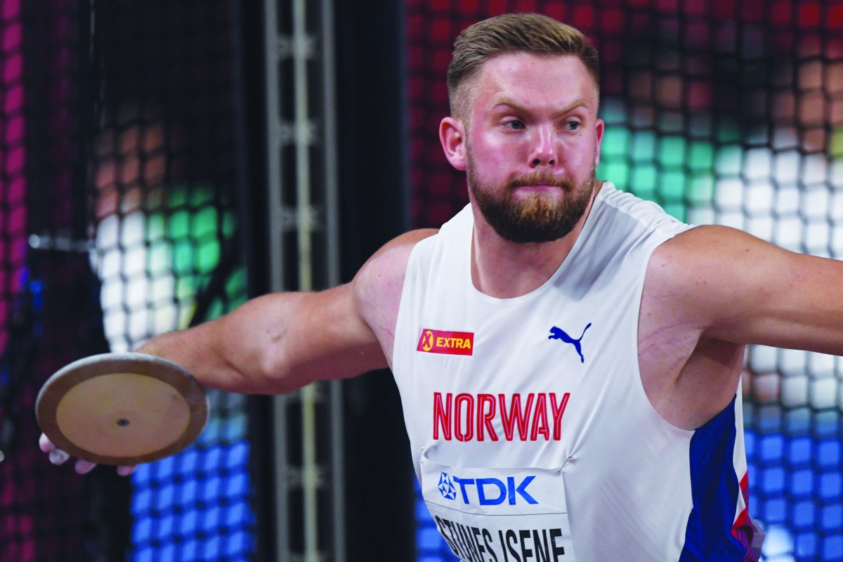 Norway’s Ola Stunes Isene competes in the men’s discus throw final at the 2019 IAAF Athletics World Championships at the Khalifa International Stadium in Doha on Monday. 