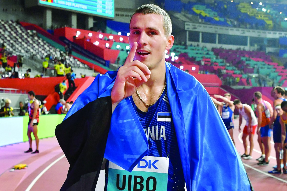 Estonia’s Maicel Uibo celebrates after winning the silver medal in the men’s decathlon on Thursday.