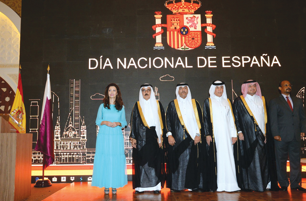 From left: The Ambassador of Spain to Qatar, Belen Alfaro; Minister of State, H E Dr Hamad bin Abdulaziz Al Kuwari; Minister of Administrative Development, Labour and Social Affairs, H E Yousuf Mohamed Al Othman Fakhroo; Minister of State for Foreign Affa