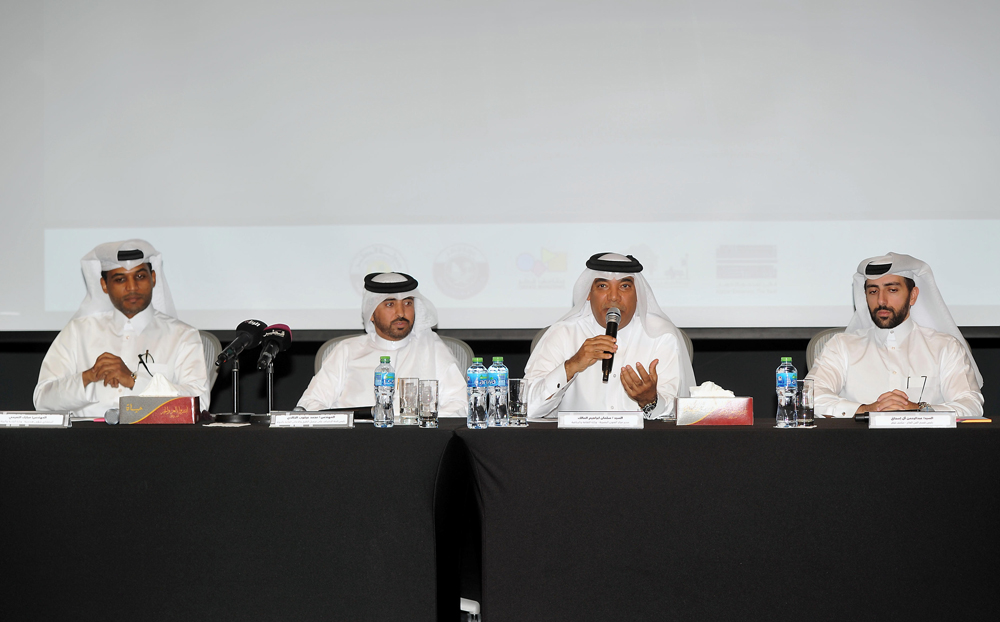 Eng. Mohammed Arqoub Al Khaldi, (second left) Chairman of the Supervising Committee of Beautification of Roads and Public Places at Ashghal, and other officials during the conference on Doha Beautification at National Museum of Qatar, yesterday.   Pic: Ab