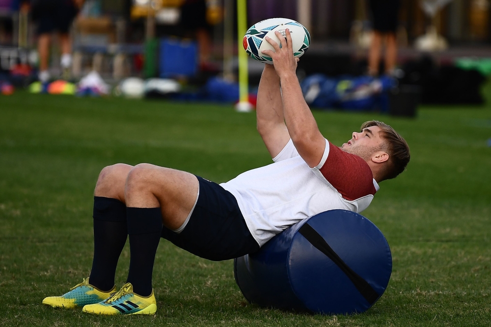 England's hooker Jack Singleton takes part in a training session at Arcs Urayasu Park in Urayasu on October 23, 2019, ahead of their Japan 2019 Rugby World Cup semi-final against New Zealand.  AFP / Charly Triballeau
 