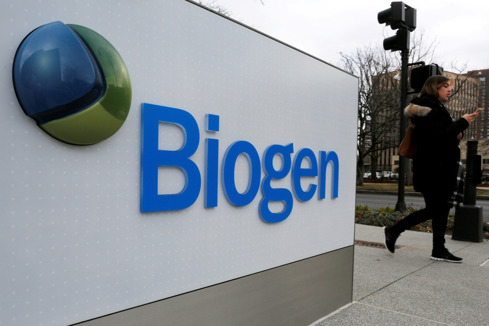 A sign marks a Biogen facility in Cambridge, Massachusetts, U.S. January 26, 2017. REUTERS/Brian Snyder/File Photo