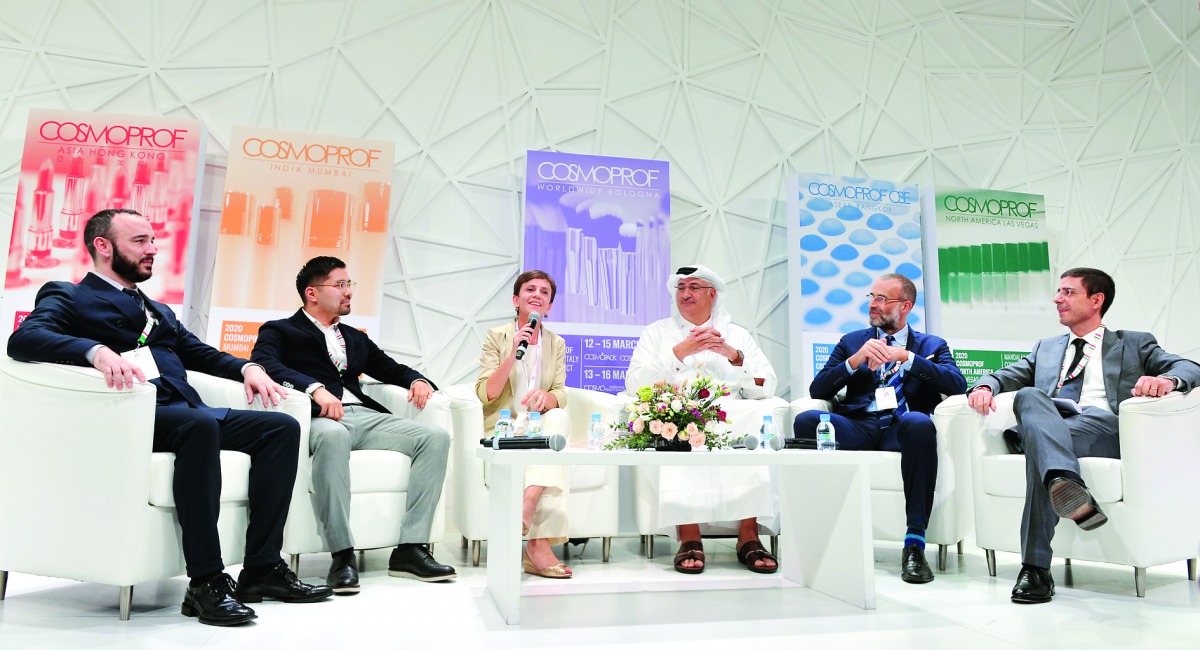 FROM LEFT: Mattia Miglio, International Marketing Manager,  Bologno Fiere Cosmoprof; Zhan Temerkhanov, Business Partner, Aldo Coppola Qatar; Carlotta Collo, Deputy Head of the Italian Embassy in Qatar; Ashraf Abu Issa, Chairman,  Abu Issa Holding; Enrico 