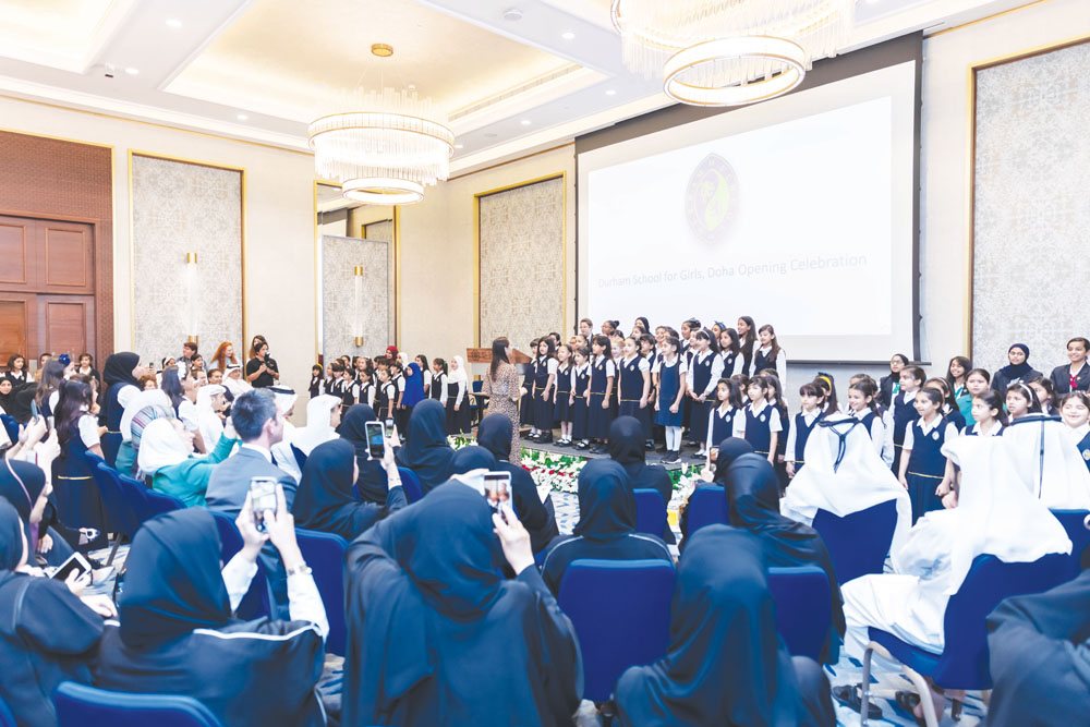 The Minister of Education and Higher Education, H E Dr. Mohammed Abdul Wahed Al Hammadi, with other school officials and students during the celebration of the official opening of Durham School for Girls, yesterday, at Al Messila Resort and Spa.