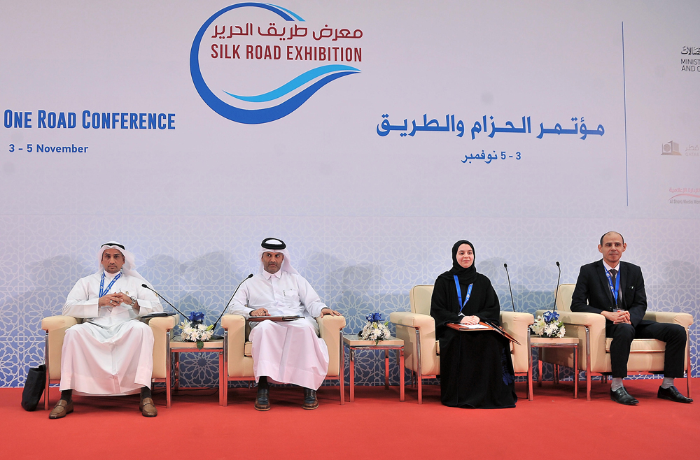 From left, Captain Dr. Abdul Amir Al Faraj; Dr. Sheikh Thani bin Ali bin Saud Al Thani; Dr. Mona Hussein Al Marzouqi and Dr. Nader Mohamed Ibrahim speaking at under the title “Maritime Logistics”. Pics: Baher Amin, Abdul Basit / the peninsula