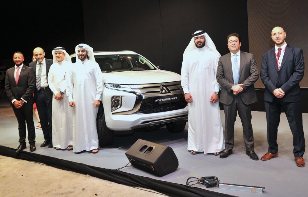 The Deputy CEO of NBK Group, Sheikh Nasser Bin Nawaf Al Thani, with other officials, during the launch of Mitsubishi New Montero Sport 2020 held at QAC Showroom backyard yesterday. Pics: Baher Amin / The Peninsula