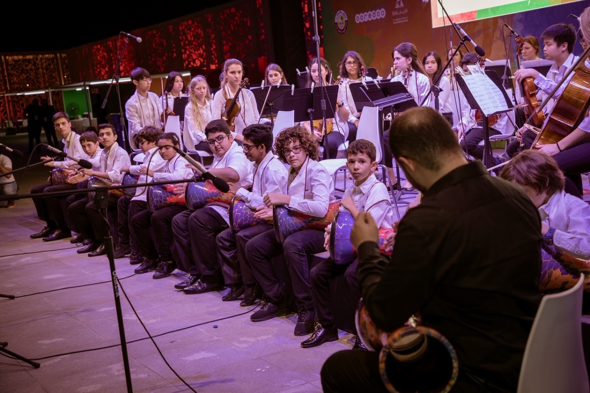 The musicians from the Qatar Music Academy Youth Orchestra performing during the opening of ‘Doha Learning Days’  at Ceremonial Court in Education City, yesterday. 