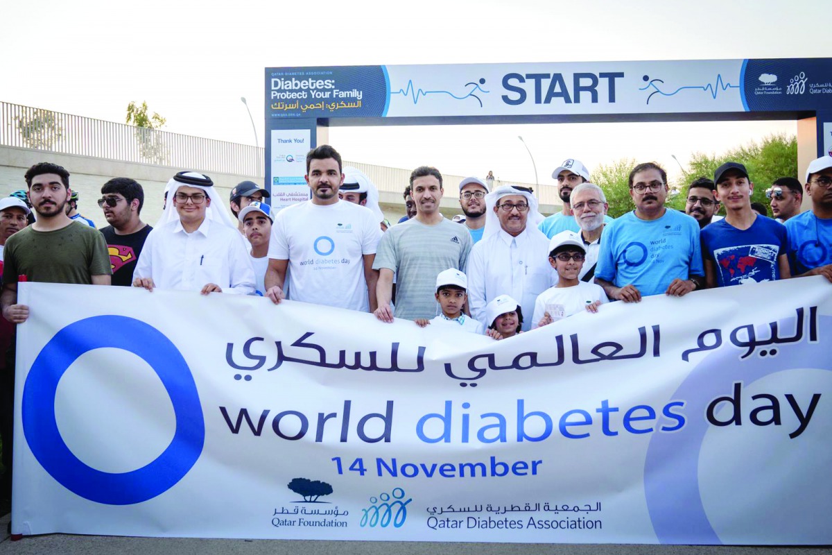 H E Sheikh Joaan bin Hamad Al Thani, President of the Qatar Olympic Committee (QOC), during a march to raise awareness of diabetes at the Oxygen Park in Education City. The march was organised by Qatar Diabetes Association to commemorate the World Diabete