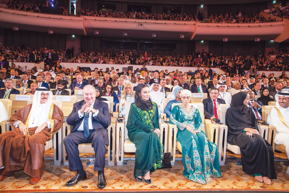 HH Sheikha Moza bint Nasser, Chairperson of Qatar Foundation, with other dignitaries during the opening of the World Innovation Summit on Education 2019, yesterday. Pic: Aisha Al Musallam