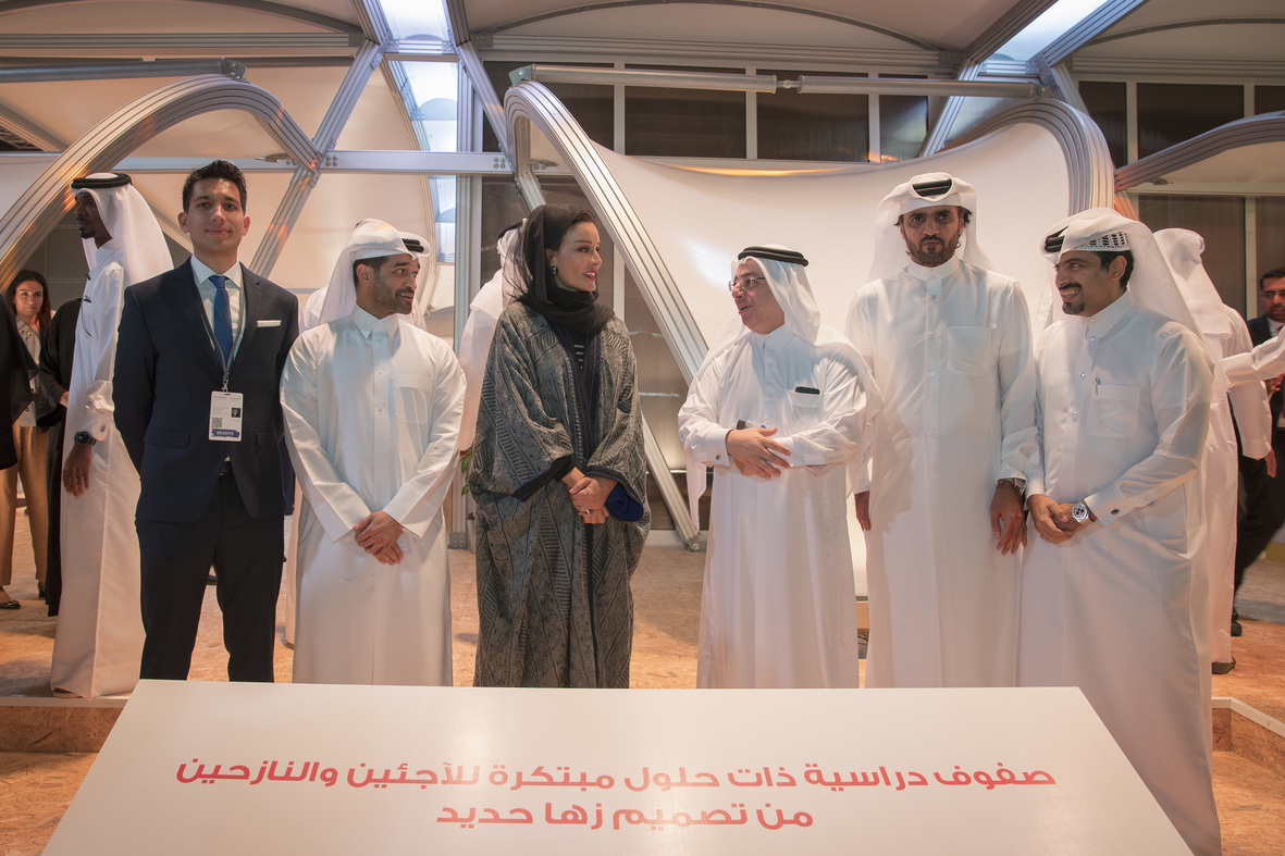 H H Sheikha Moza bint Nasser, Chairperson of Qatar Foundation, touring the WISE Majlis, an interactive space for participants to discuss and showcase innovations in education and network with fellow participants. Pic: A R Al-Baker