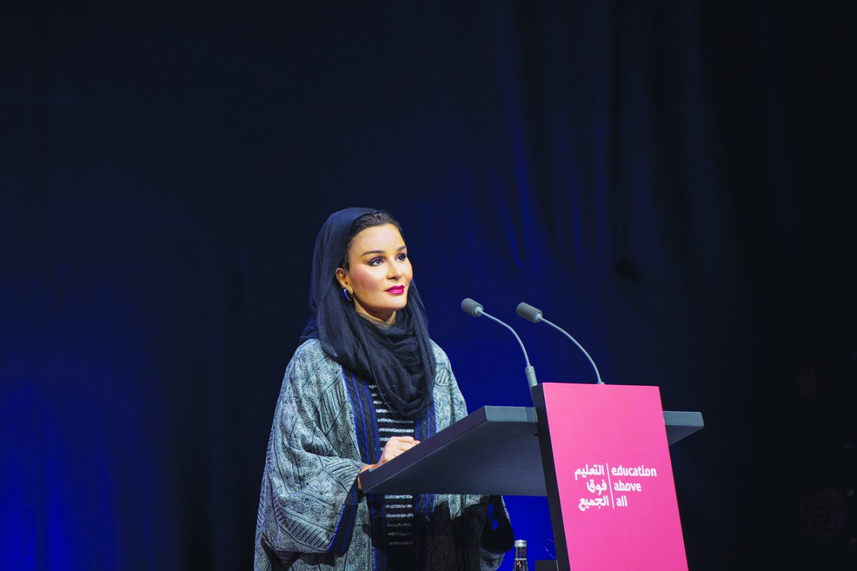 H H Sheikha Moza bint Nasser addressing a plenary sessions on concluding day of WISE 2019. Pic: AR Al Baker