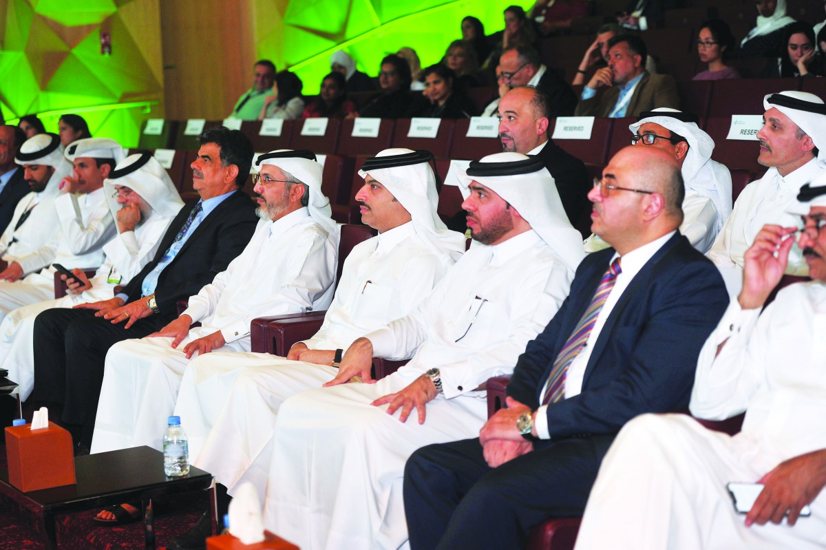 Sheikh Dr Mohammed bin Hamad Al Thani (centre), Director of Public Health at the Ministry of Public Health, during the opening of CUDOS 2019 at QNCC, yesterday.   Abdul Basit/The Peninsula