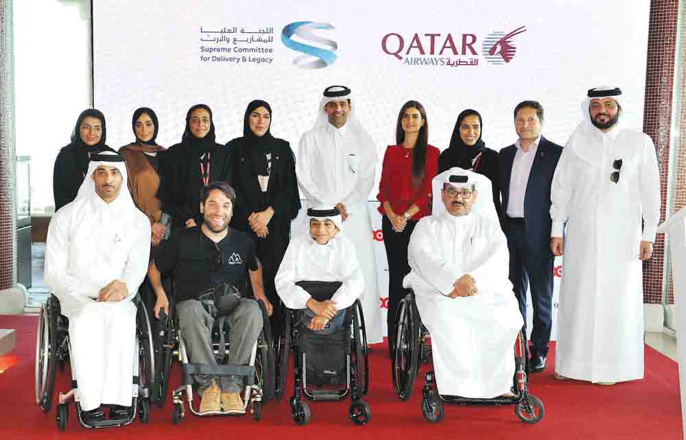 Sheikh Mohammed bin Abdullah bin Mohammed Al Thani, CEO, Ooredoo Kuwait; and Fatima Sultan Al Kuwari, Chief Consumer Officer, Ooredoo Qatar; with other officials and special invitees at the event to announce Ooredoo’s partnership with ‘Wheel the World’ he