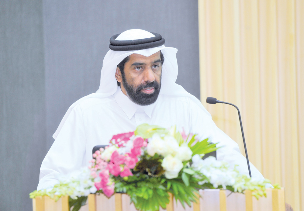 H E Dr. Saleh bin Mohammad Al Nabit, President of Planning and Statistics Authority, speaking at the event held to mark Qatar Statistics Day. Pic: Abdul Basit / The Peninsula