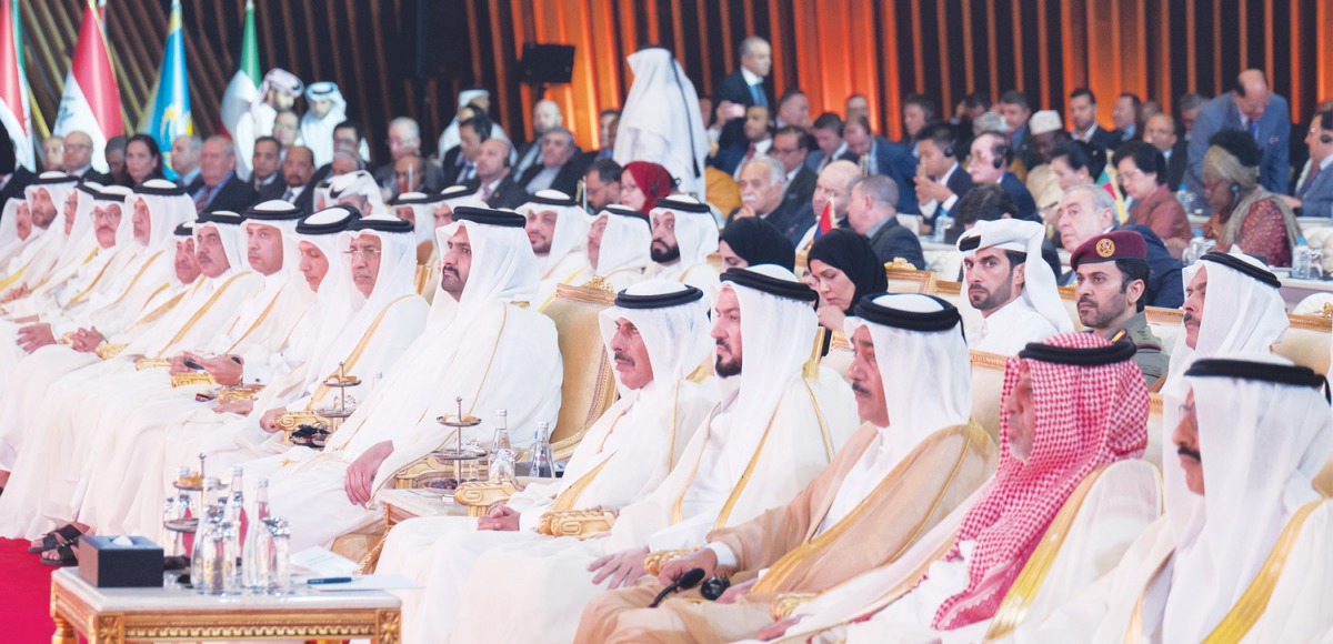 Deputy Amir H H Sheikh Abdullah bin Hamad Al Thani with Their Excellencies the Ministers and other dignitaries during the opening of GOPAC conference, yesterday.