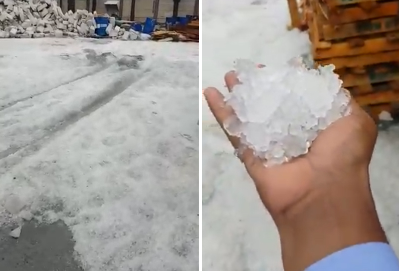 many people were seen sharing pictures and videos of hail fall in Mesaieed last night. Still from a video.