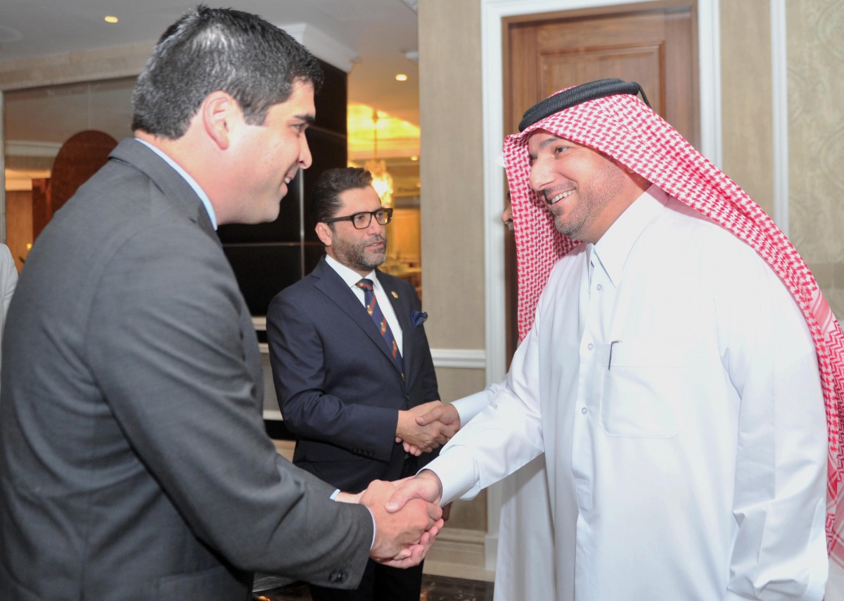 The  Vice-President  of  Ecuador,  Otto  Ramón Sonnenholzner, with the Director of  Department  of  Protocol,  Ministry  of  Foreign Affairs, Ibrahim Fakhro, during a reception held at Marsa Malaz Kempinski, yesterday. PIC: BAHER AMIN/THE PENINSULA