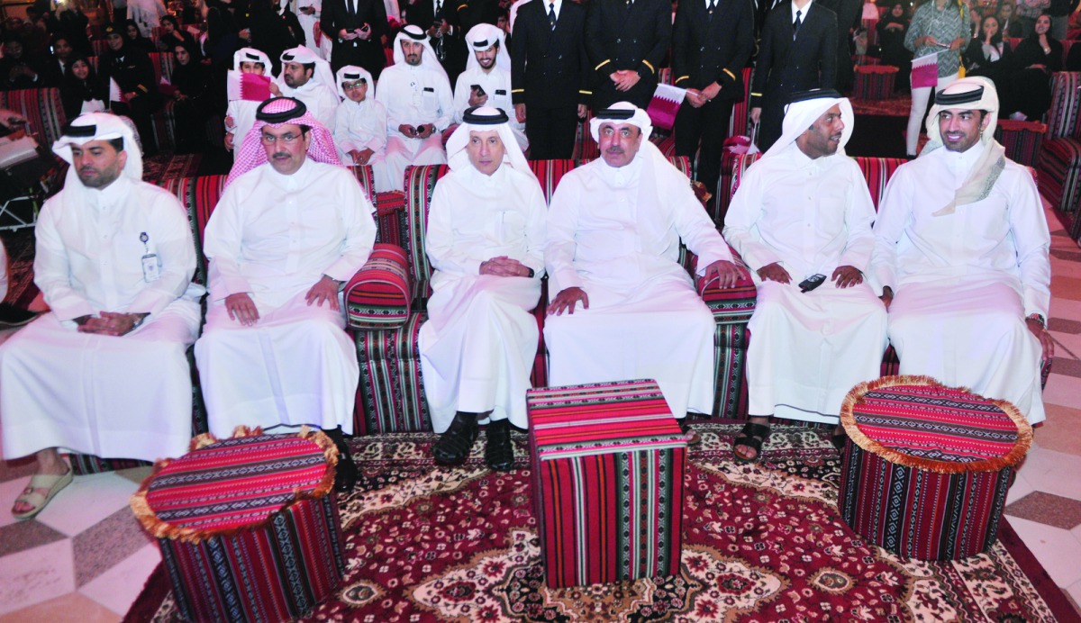 The Minister of Transport and Communications, H E Jassim bin Saif Ahmed Al Sulaiti; Qatar Airways Group Chief Executive, H E Akbar Al Baker, and other dignitaries attending Qatar National Day celebration held at Al Baraha Msheireb yesterday. (Pic: Baher A