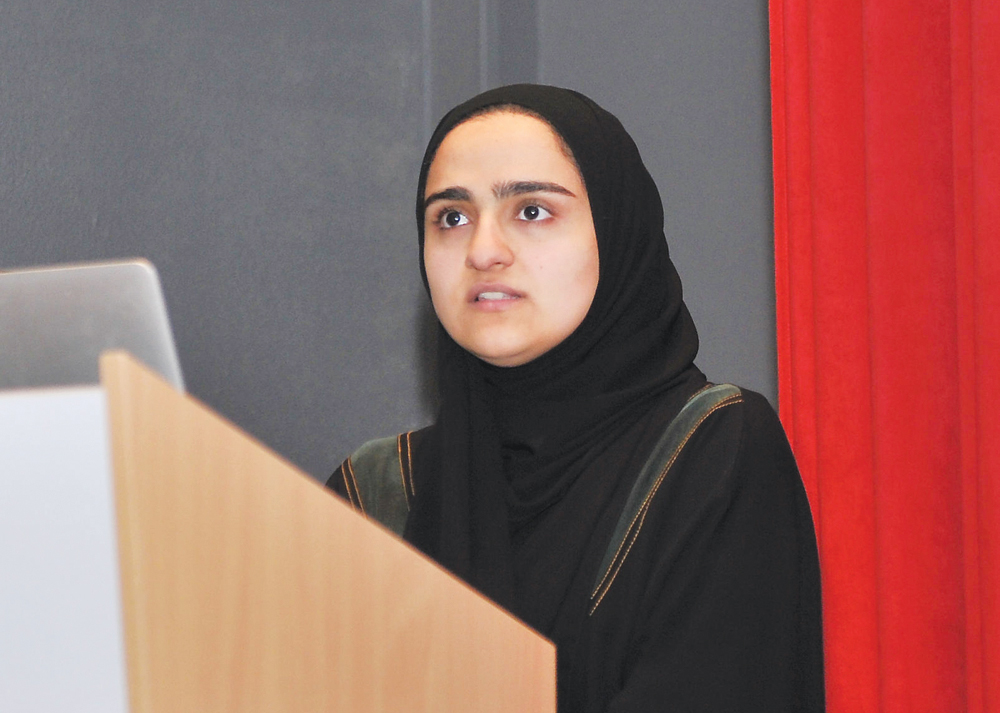 Eng. Afaf Omar Al Sherawi, Acting Section Head of Customer Services Department, speaking during the workshop organised for contractors at Kahramaa Awareness Park, yesterday.