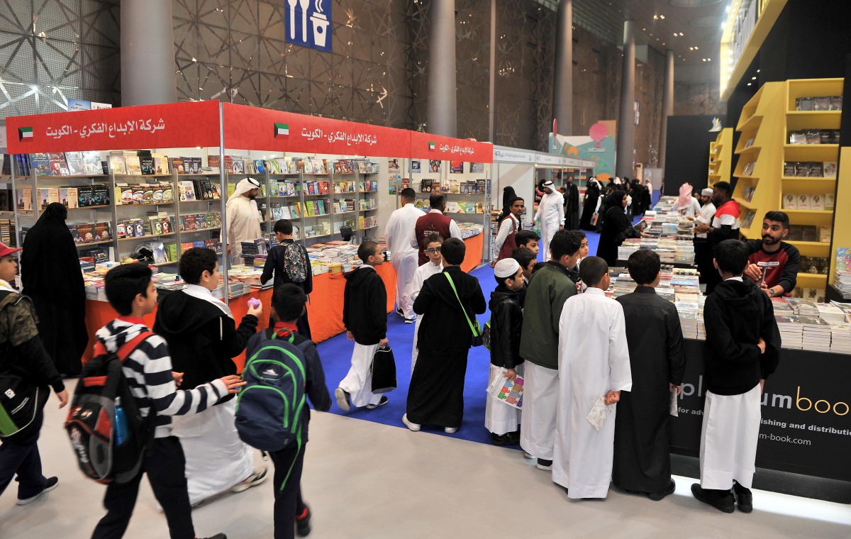 Visitors at the stall for children’s book at the 30th Doha International Book Fair at DECC, yesterday