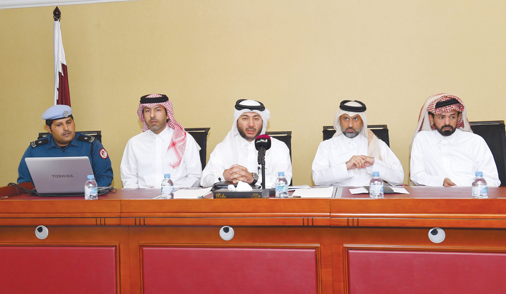 Jabir Hasan Al Jabir, Director of Al Sheehaniya Municipality, who is also the Head of 'Team for Follow-up the Violations at Farms', along with other officials, speaking during a press conference at Al Mansour Tower of the Ministry of Municipality and Envi