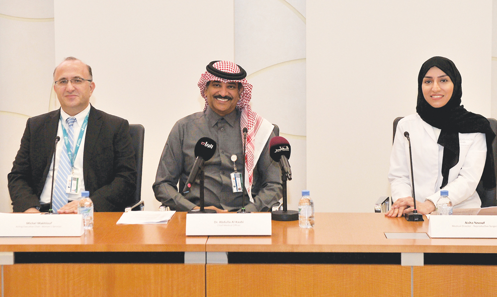 Dr Michel Makhlouf, Acting Chair of Women’s Services; Dr Abdulla Al Kaabi, Chief Medical Officer; and Dr Aisha Yousuf, Medical Director of Reproductive Surgery at Sidra Medicine, during a press conference held to announce the hospital's new services for w