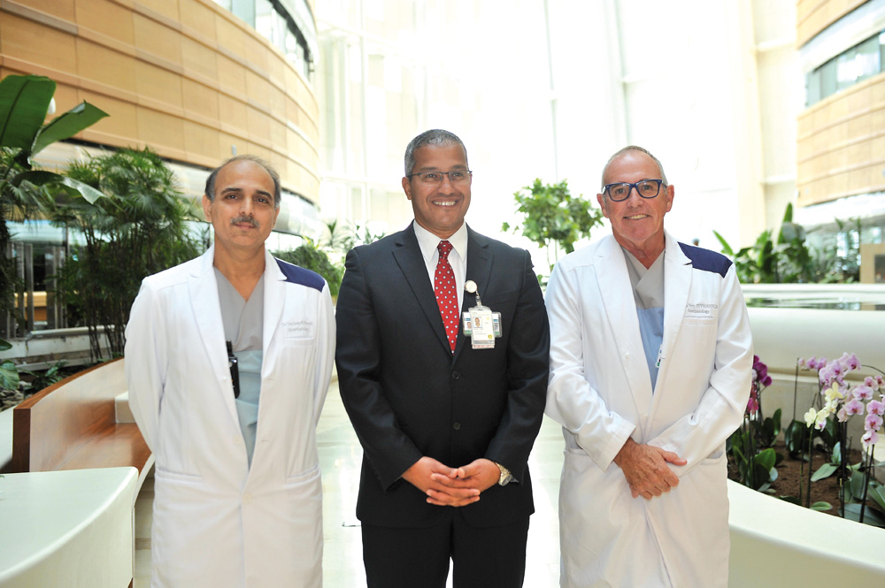 Dr Monzer Sadek (centre), Division Chief of Anesthesiology at Sidra Medicine, with Dr Sandeep Kulkarni (left) and Dr Timothy Pavy.  Pic: Baher Amin/The Peninsula