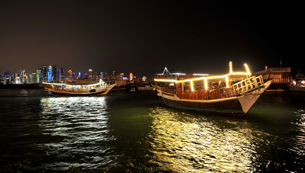 FILE PHOTO: Arabian dhows at the Doha Corniche carrying visitors on the second day of Eid Al Adha yesterday. August, 12 2019. Salim Matramkot/The Peninsula