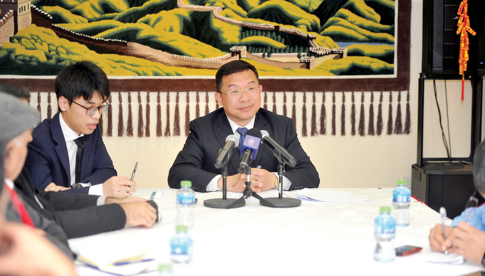 The Ambassador of People’s Republic of China to Qatar, Zhou Jian, during a press conference at his residence, yesterday. Pic: Abdul Basit/The Peninsula 