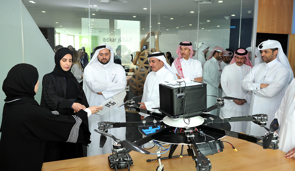 H E the Minister and other officials and guests touring the TASMU Innovation Lab after its inauguration, yesterday. Pic: Salim Matramkot/The Peninsula