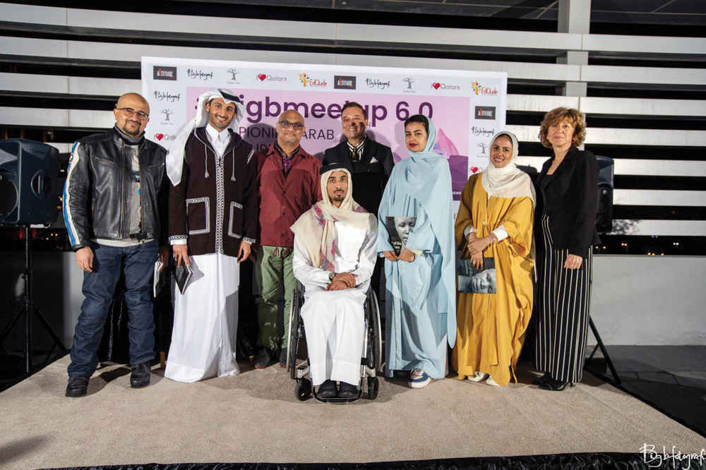 Qatari mountaineers Sheikh Mohammed bin Abdulla Al Thani, Sheikha Asma Al Thani, Hamida Issa, and Qatari adventurer Khalid Al Jaber, along with other guests during the community event. 