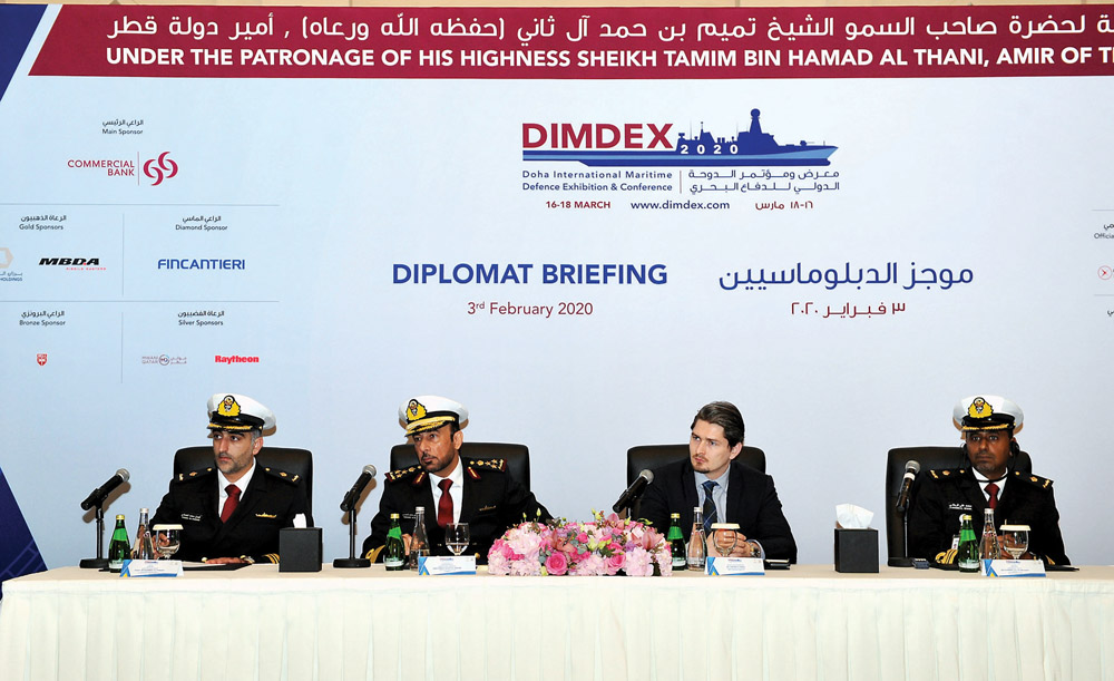 The officials of the Organising Committee of the Doha International Maritime Defence Exhibition and Conference (DIMDEX) (from left), Major (Sea) Faisal Mohammed Al Hamadi, VIP Delegation and Protocol Director; Staff Brigadier (Sea) Abdulbaqi Saleh Al Ansa