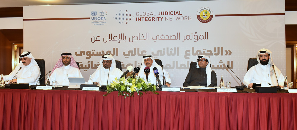 The Vice-President of the Court of Cassation and Head of the Judicial Inspections Department, Judge Abdullah Al Saadi; President of the Court of Appeal, Judge Ibrahim Saleh Al Nisf; the member of the Global Programme for the Implementation of the Doha Dec