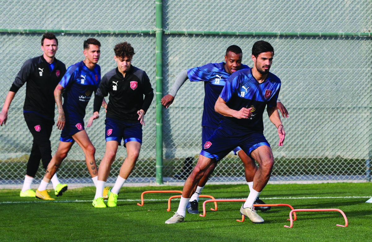 Al Duhail's players in action during a practice session yesterday as they gear up for their AFC Champions League match against Iran's Persepolis.