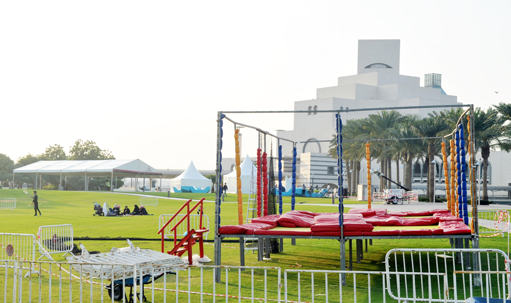 Preparations for National Sport Day are in full swing at MIA Park. Pic: Abdul Basit/The Peninsula