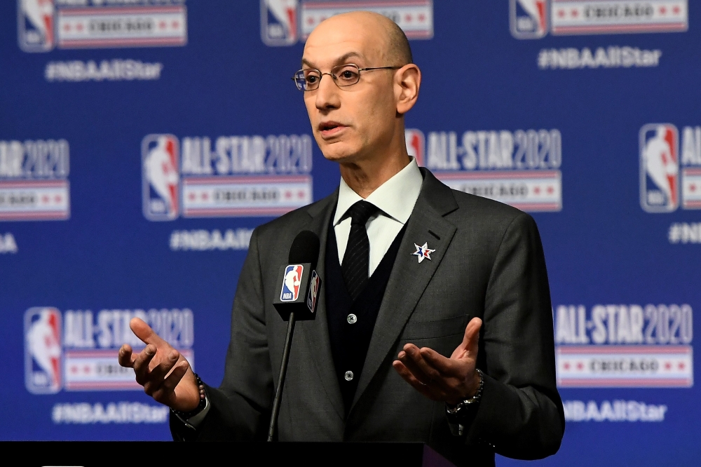 CHICAGO, ILLINOIS - FEBRUARY 15: NBA Commissioner Adam Silver speaks to the media during a press conference at the United Center on February 15, 2020 in Chicago, Illinois / AFP/