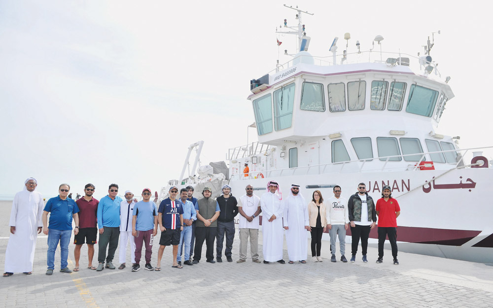 The Director of Monitoring and Environmental Laboratory Department, Eng. Hassan Ali Qasimi; Head of Water Environment Quality Section, Ali Al Kuwari with research team before the departure of Research Vessel, Janan. Pic: Baher Amin/The Peninsula