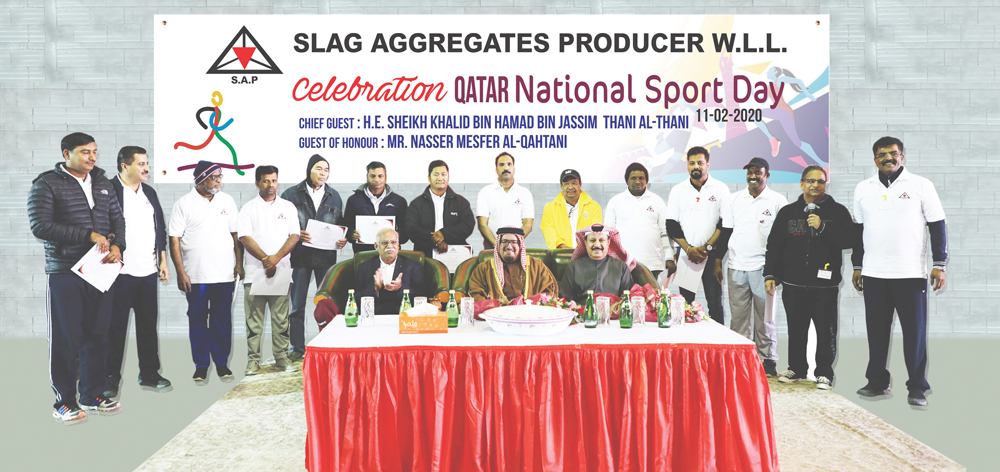 Slag Aggregates Producer staff pose during the National Sport Day celebration.