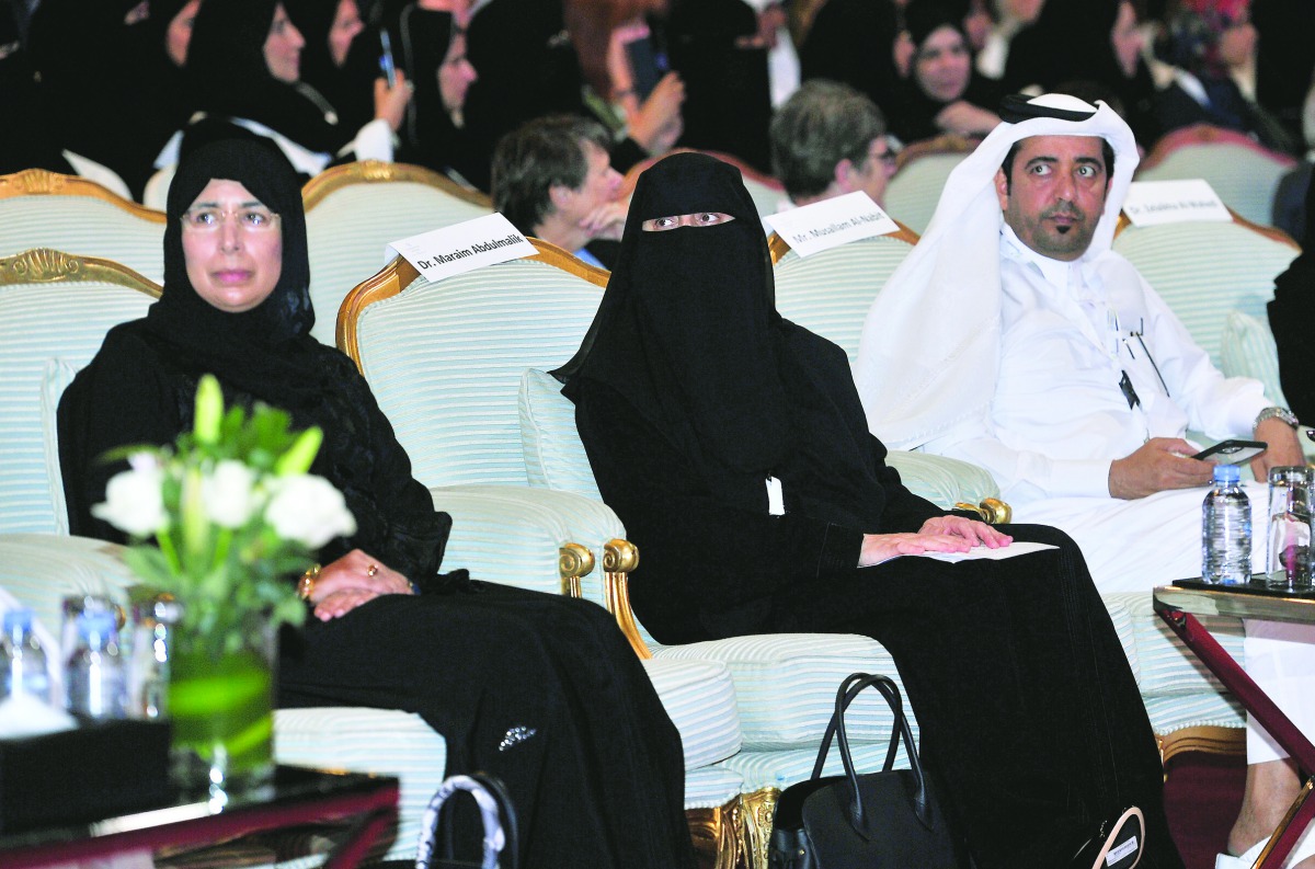 From Left:  H E Dr. Hanan Mohammed Al Kuwari, Minister of Public Health; Dr. Mariam Ali Abdulmalik,  Managing Director of Primary Health Care Corporation (PHCC); and Musallam Al Nabit, Assistant Managing Director, Administration and Finance Affairs, PHCC,