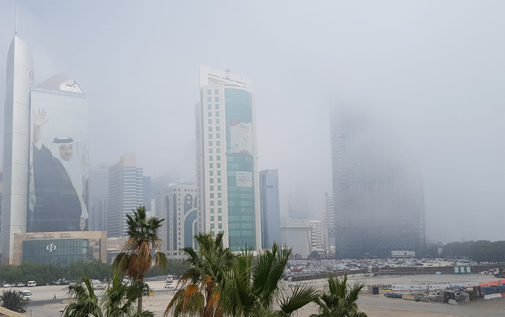 Foggy view from West Bay at 10:30am.  Abdul Basit © 2020 The Peninsula