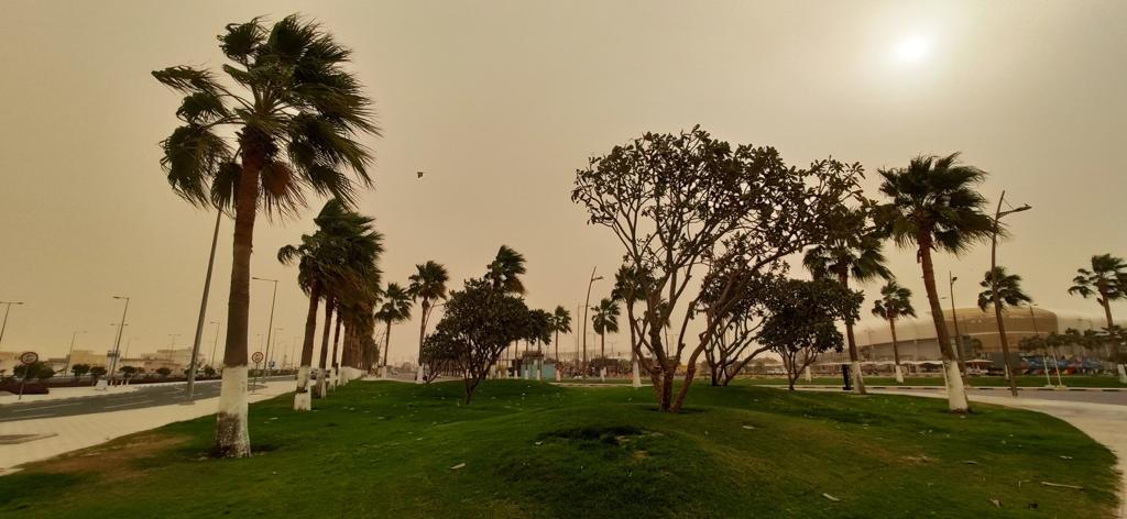 Partly cloudy skies due to dust storm at 8am today. Pic: Qassim Rahmatullah / The Peninsula