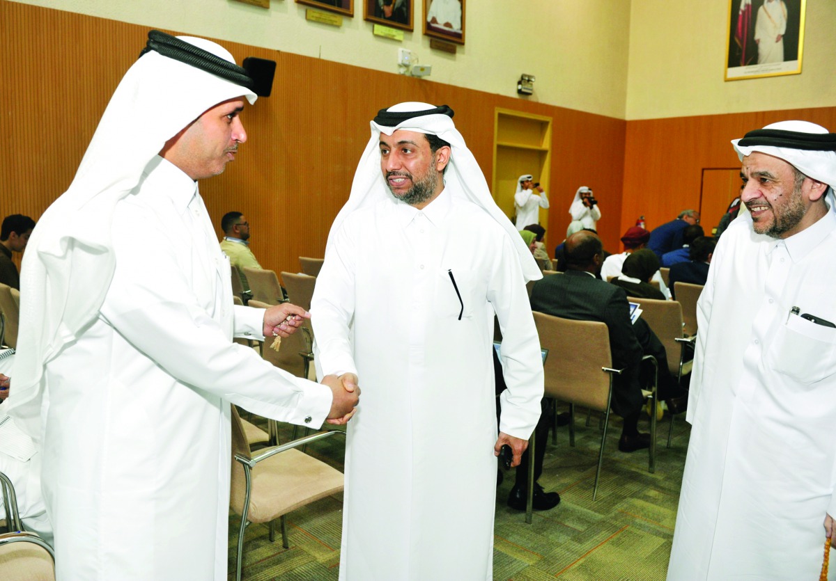 The Editor-in-Chief of The Peninsula, Dr Khalid bin Mubarak Al-Shafi, with Qatar University President, Dr. Hassan Rashid Al Derham, and Dr. O Omar Al Ansari, during the 3rd International Conference for Media and Communication at Qatar University yesterday