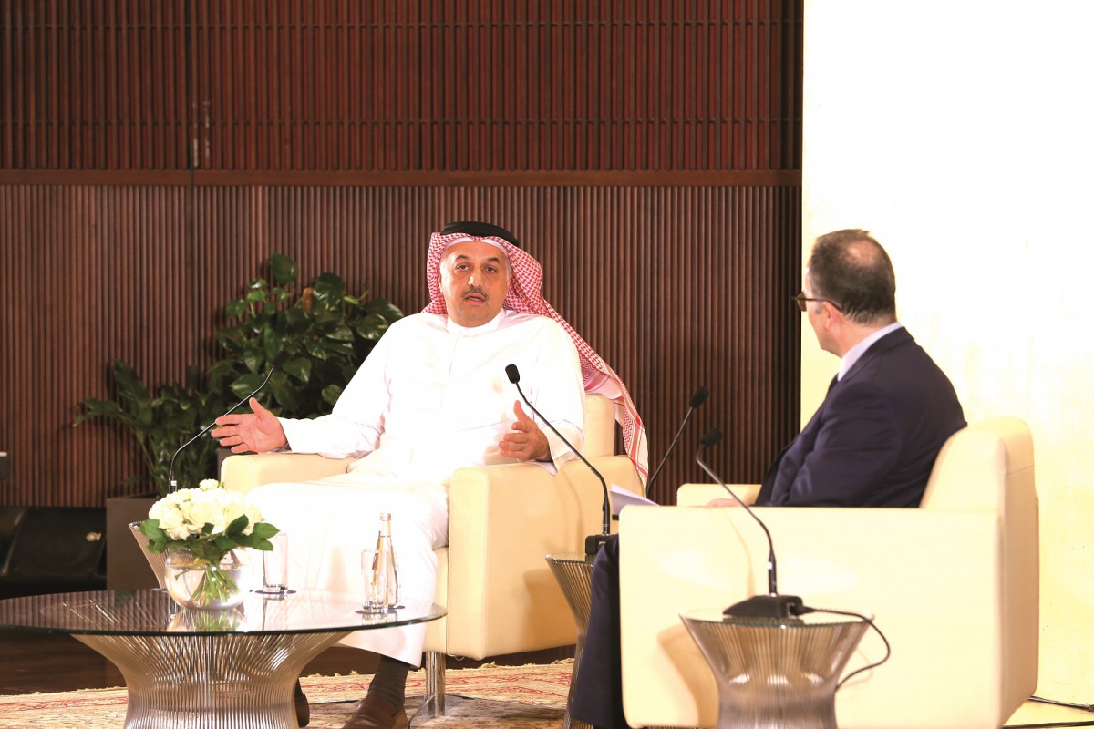 The Deputy Prime Minister and Minister of State for Defence Affairs, H E Dr. Khalid bin Mohammed Al Attiyah, speaking during the session. 