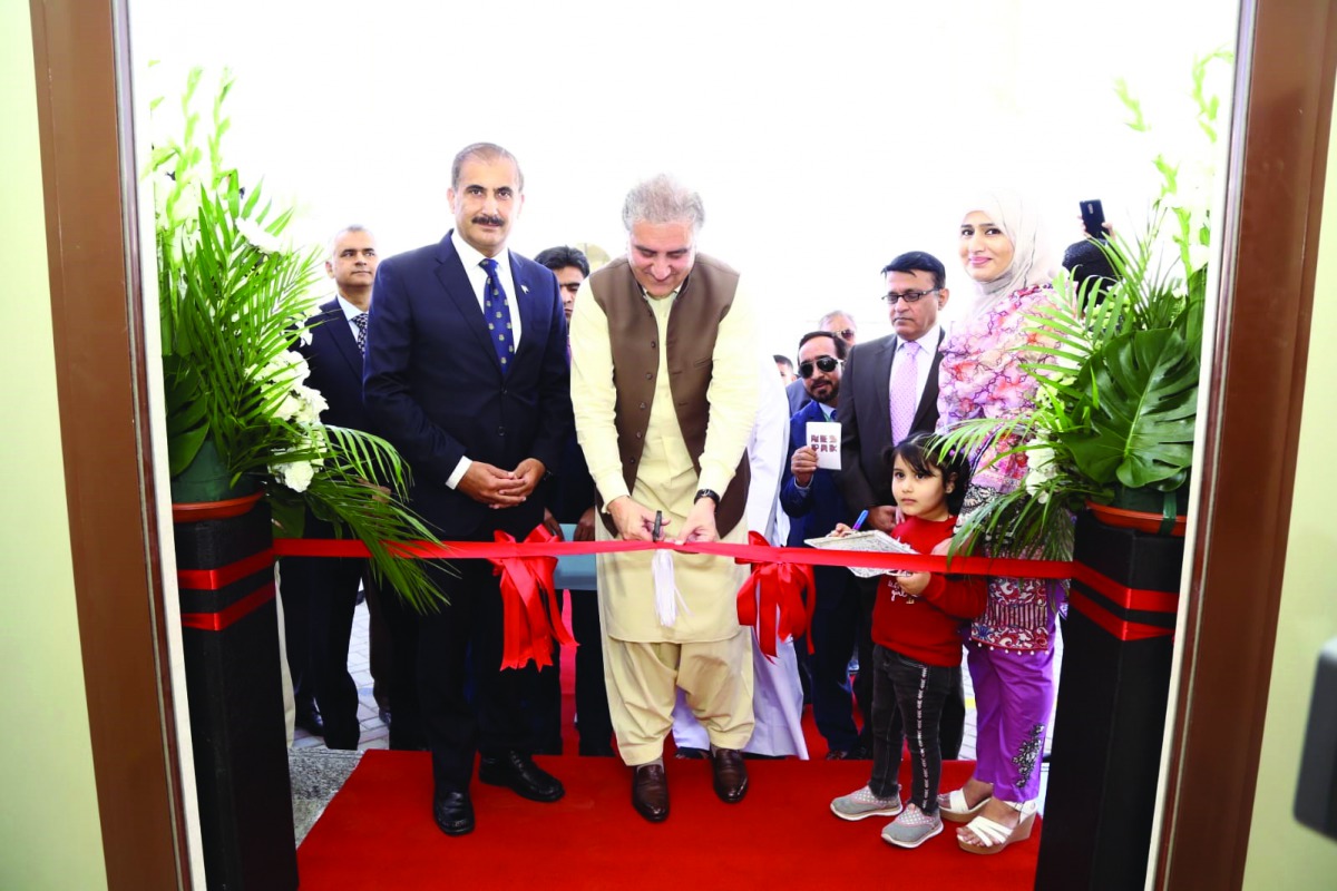 Pakistan’s Minister of Foreign Affairs, Shah Mahmood Qureshi,  with the Ambassador of Pakistan to the State of Qatar, Syed Ahsan Raza Shah, inaugurating the new building of Pakistan Embassy in Doha.  
