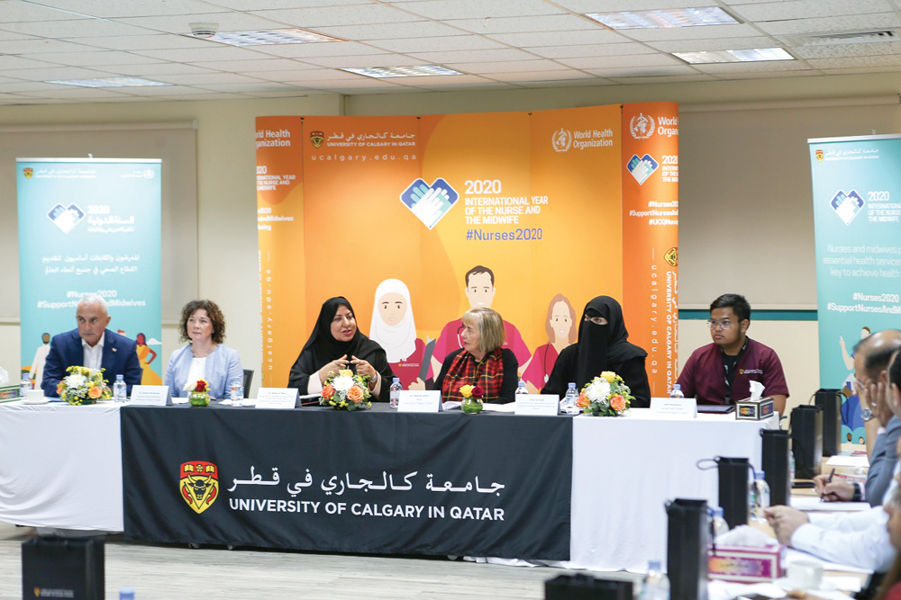 FROM SECOND LEFT: Dr. JoAnne MacDonald, Associate Dean (Academic) at UCQ; Dr. Nabila Al Meer, Deputy Chief for Continuing Care Group and Ministry of Public Health Nursing Affairs and Dr. Deborah White, UCQ Dean and other officials during a press conferenc