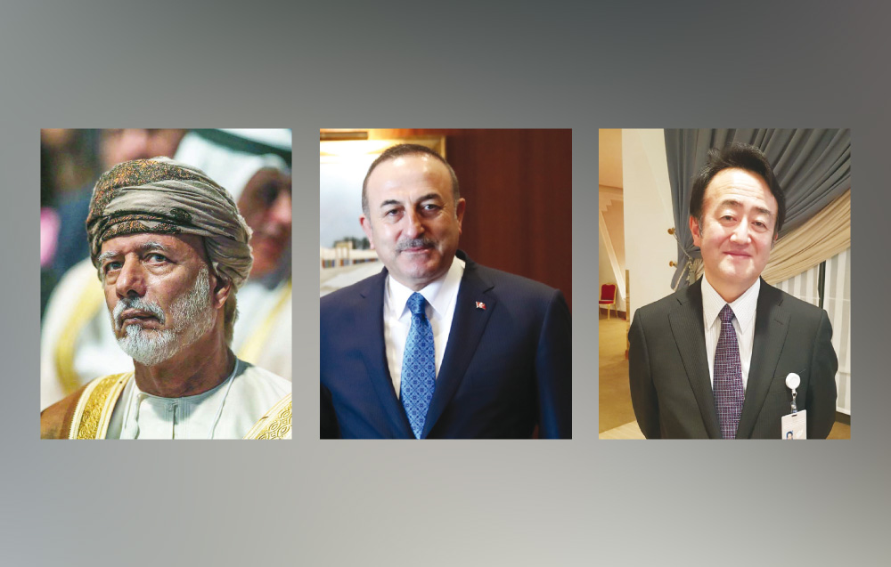 Sultanate of Oman’s Minister Responsible for Foreign Affairs, H E Yusuf bin Alawi bin Abdullah; Turkish Foreign Minister, Mevlut Cavusoglu; and Katsuhiko Takahashi, Director-General and Assistant Minister for the Middle Eastern and African Affairs Bureau,