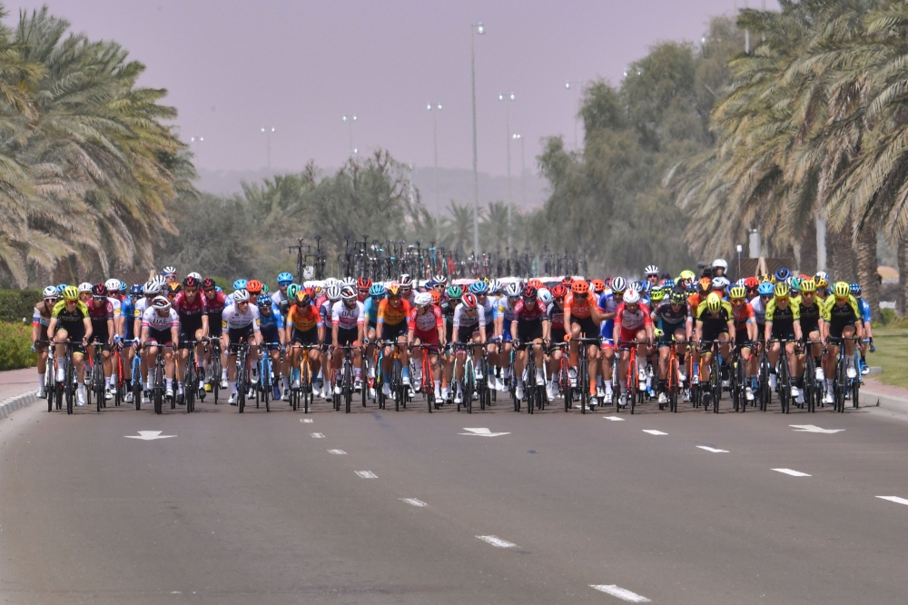 The peloton ride during the 5th stage of the UAE Cycling Tour, from al-Ain to Jebel Hafeet, on February 27, 2020. AFP / Giuseppe Cacace 