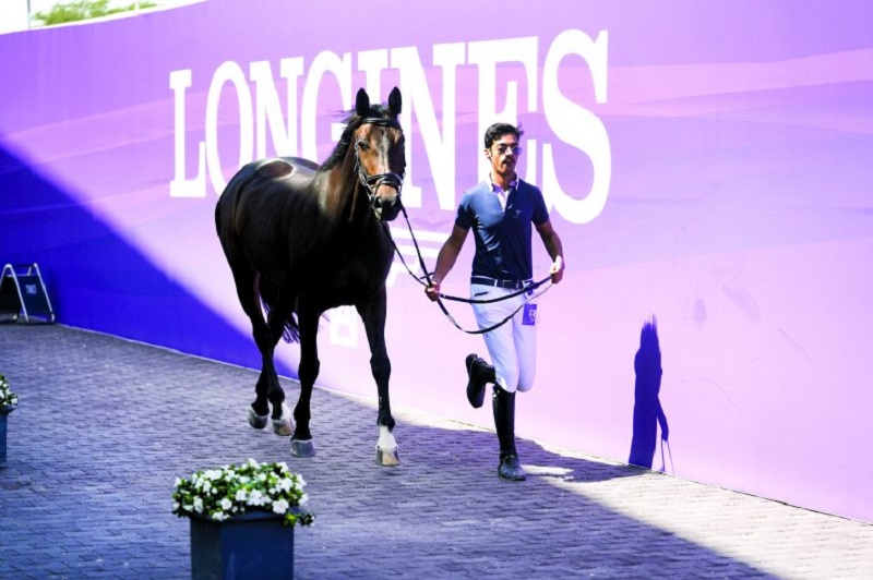 A Qatari rider with his horse during the official vet check.